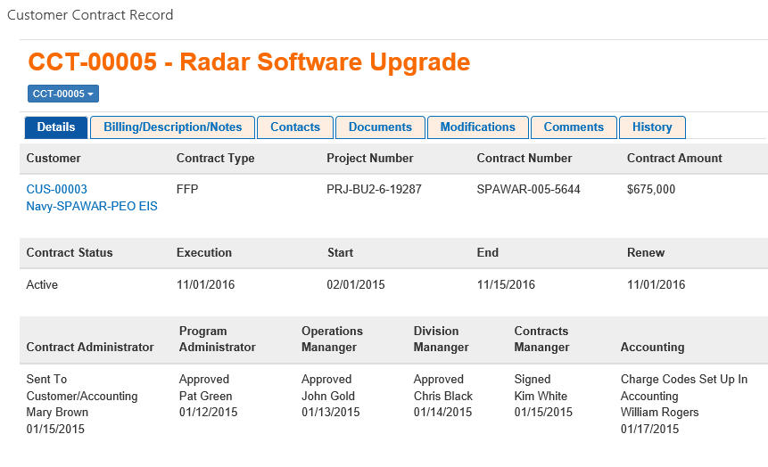 Customer Contract Record View