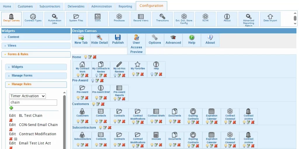 Configuration Wizards for a flexible contract management system