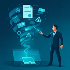 GovCon contract executive collaborating with AI-powered tools for compliance and efficiency.